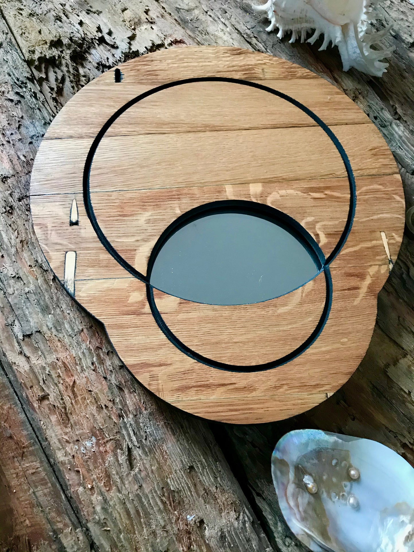 Rustic Reclaimed Solid Oak Eclipse Wall Mirror