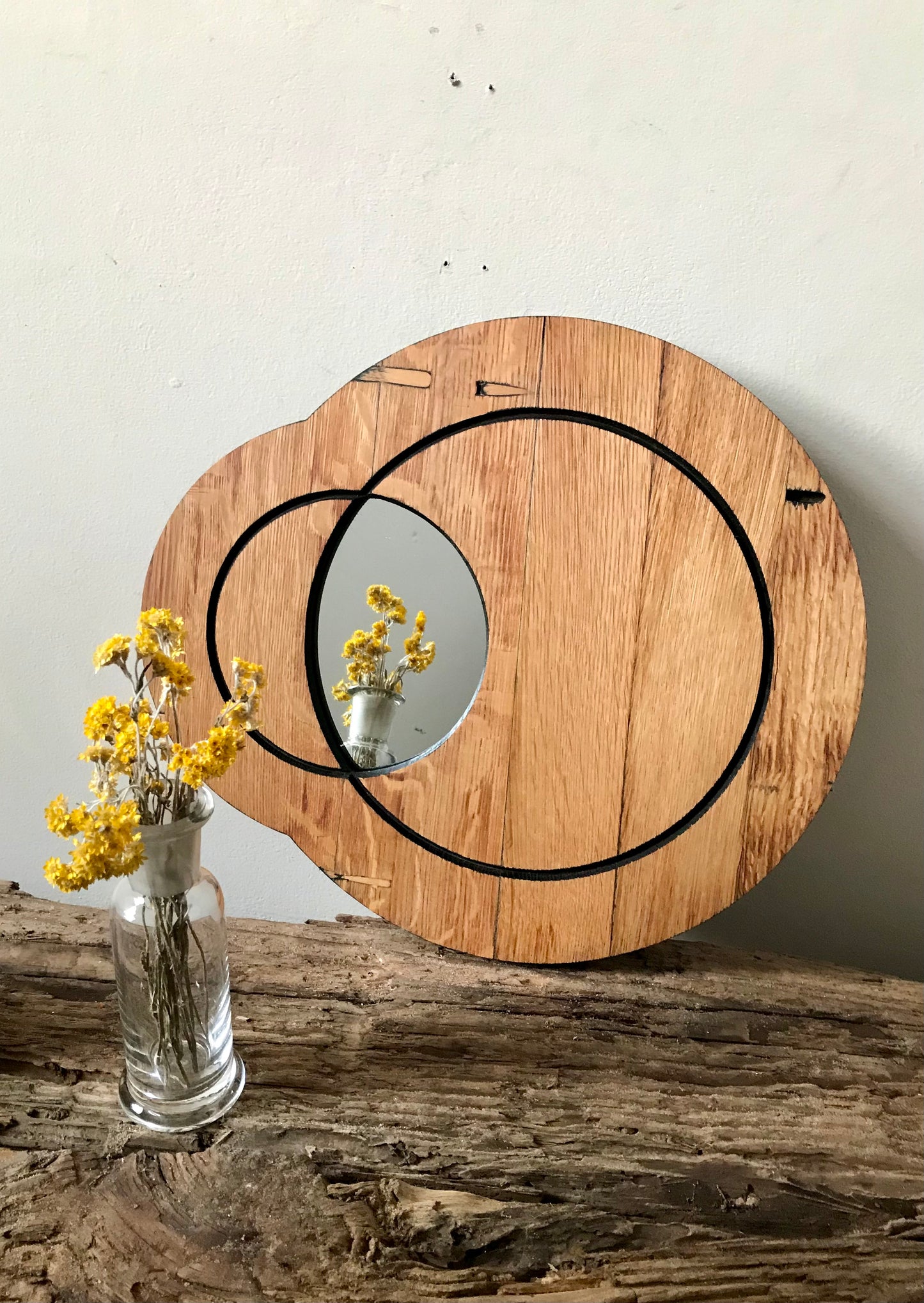 Rustic Reclaimed Solid Oak Eclipse Wall Mirror