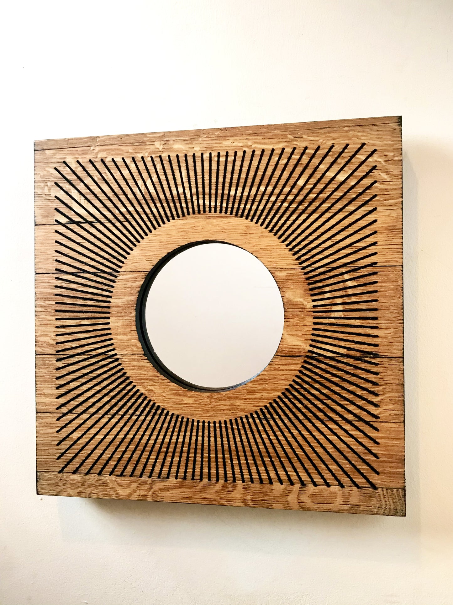 Reclaimed Oak Statement Wall Mirror - Round Starburst