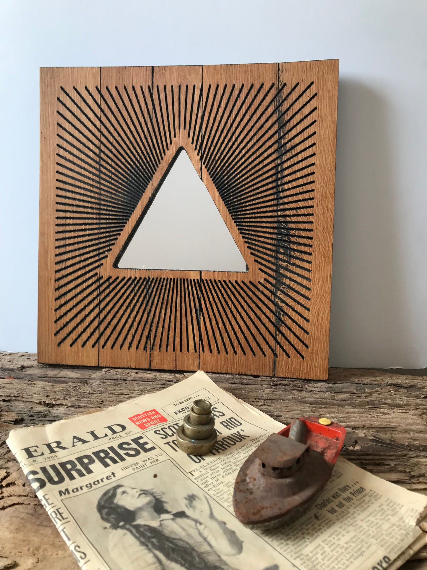 Reclaimed Oak Statement Wall Mirror - Triangle Starburst