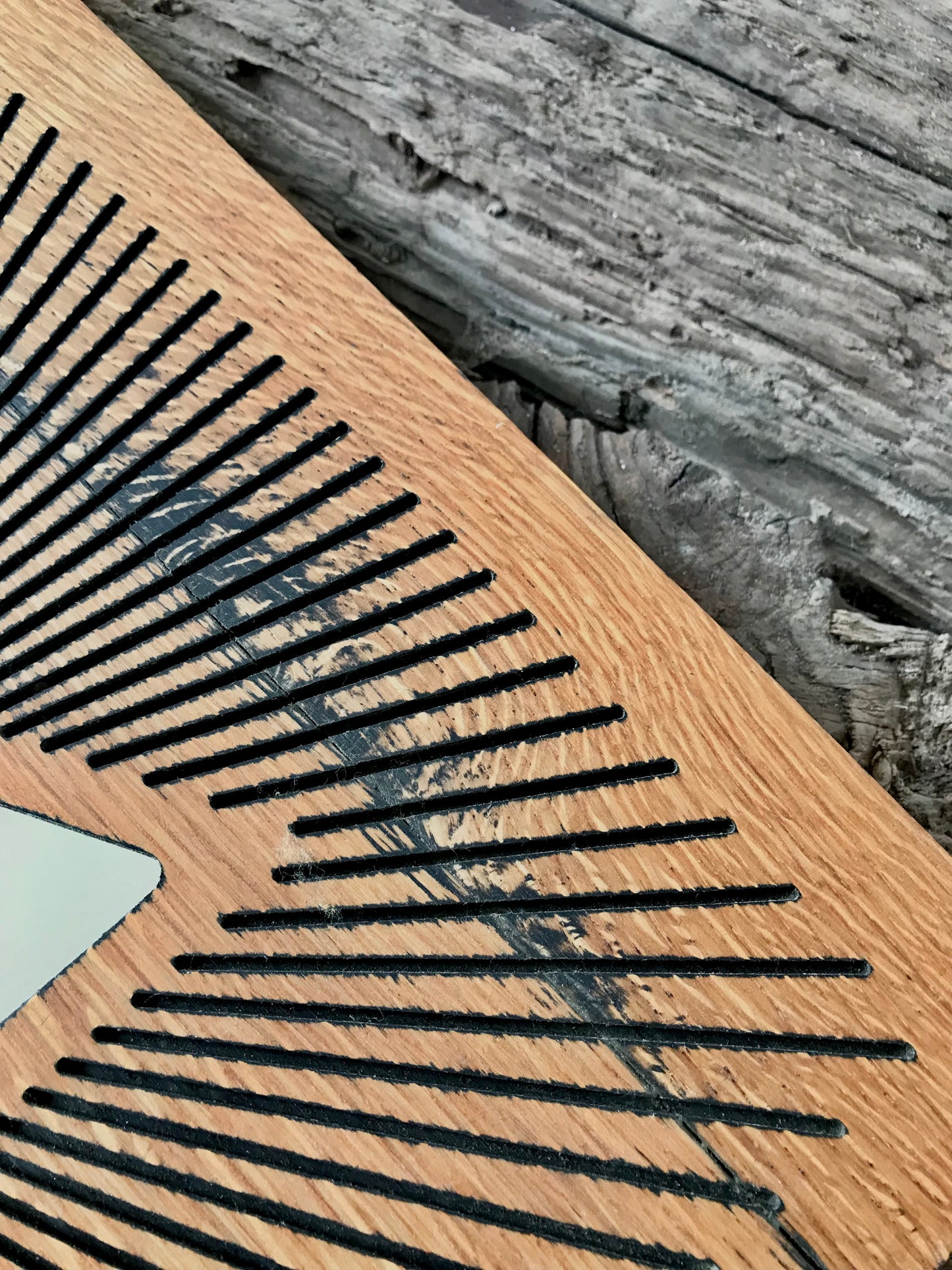 Reclaimed Oak Statement Wall Mirror - Triangle Starburst