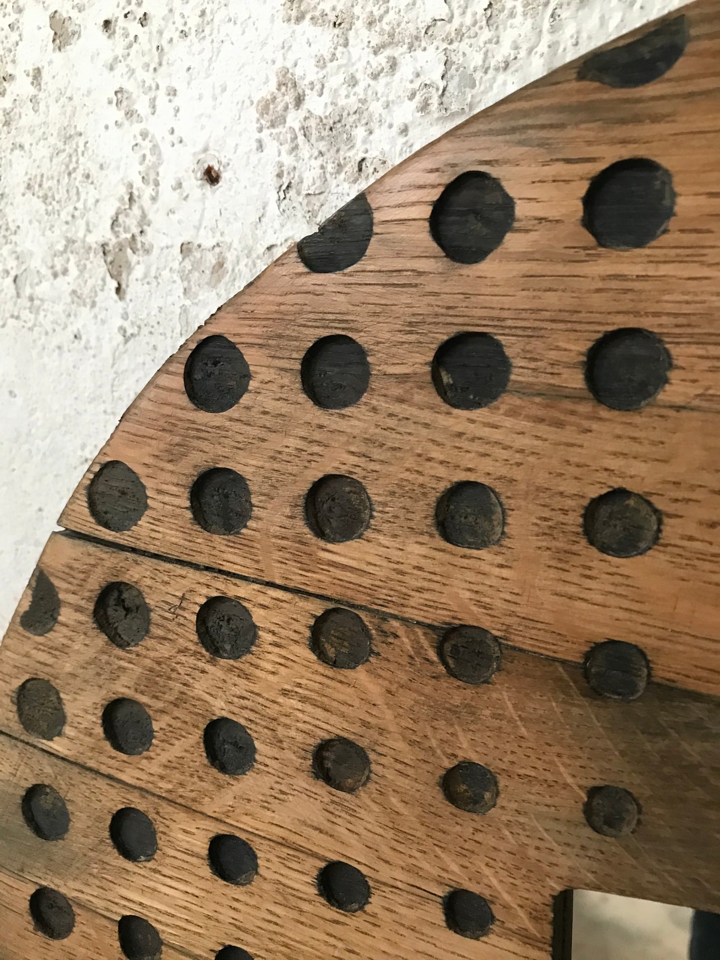 Round Solid Oak Rustic Wall Mirror - Dots