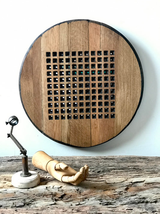 Modern Oak Pixelled Round Wall Hanging Mirror