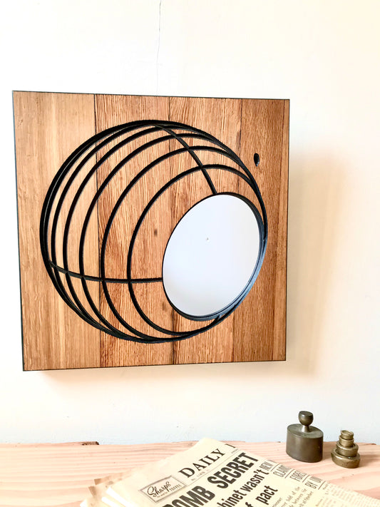 Contemporary Square Rustic Oak 'Globe' Mirror