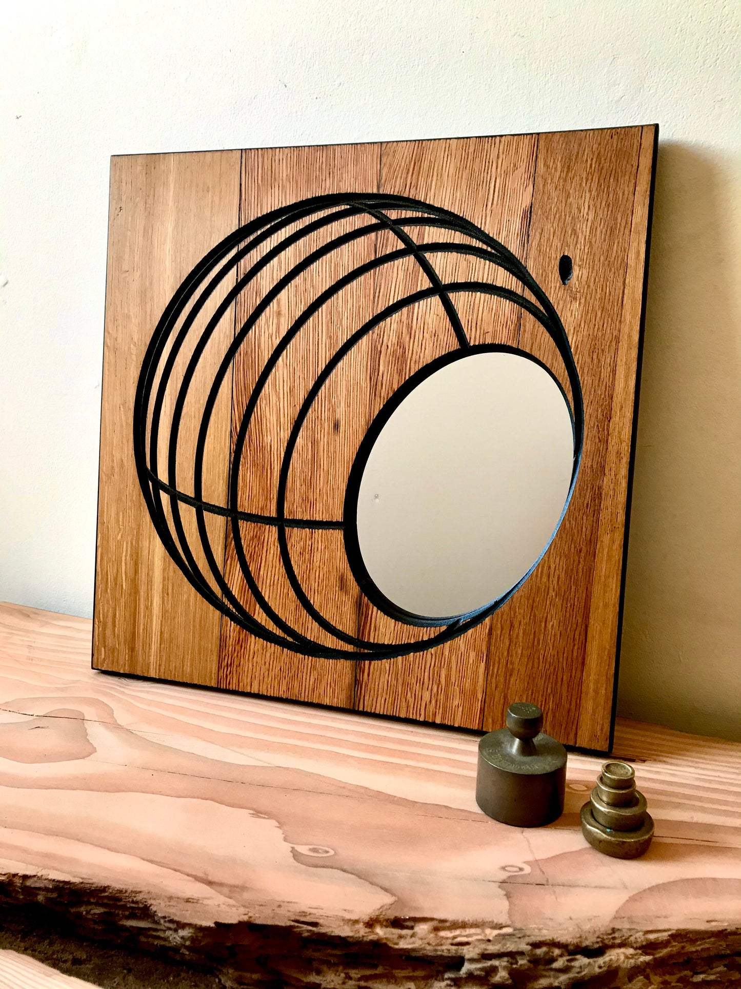 Contemporary Square Rustic Oak 'Globe' Mirror