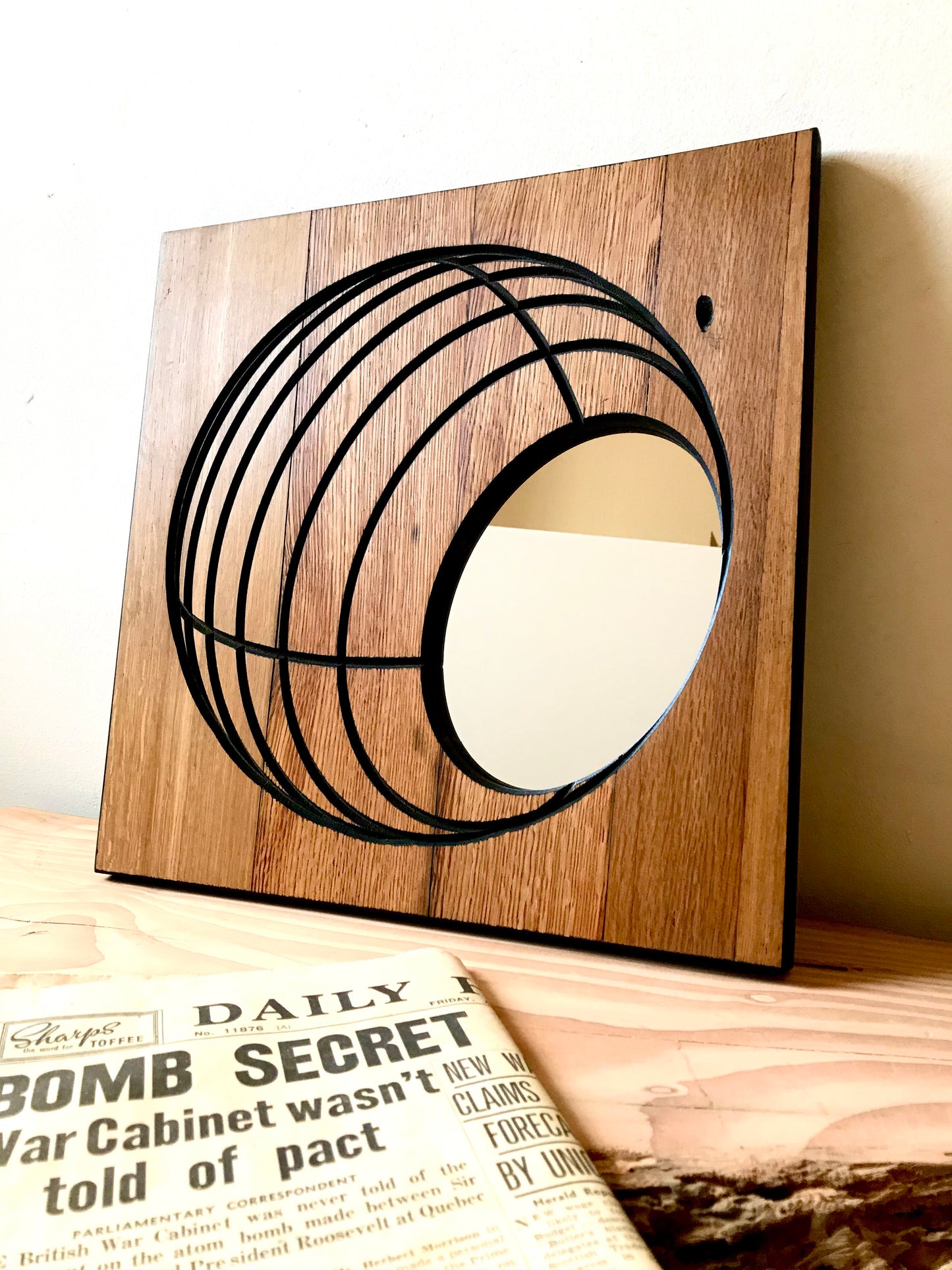 Contemporary Square Rustic Oak 'Globe' Mirror