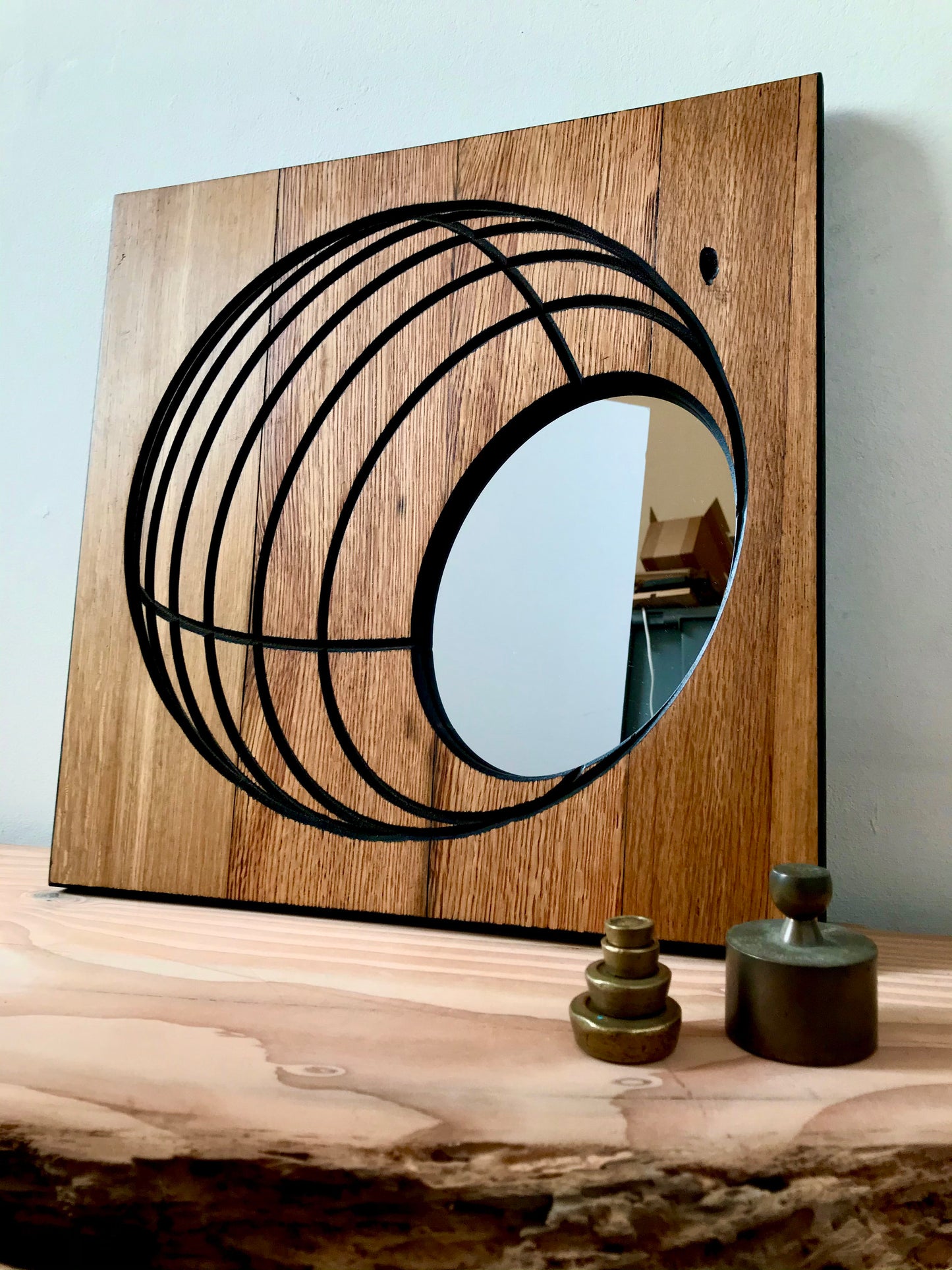 Contemporary Square Rustic Oak 'Globe' Mirror