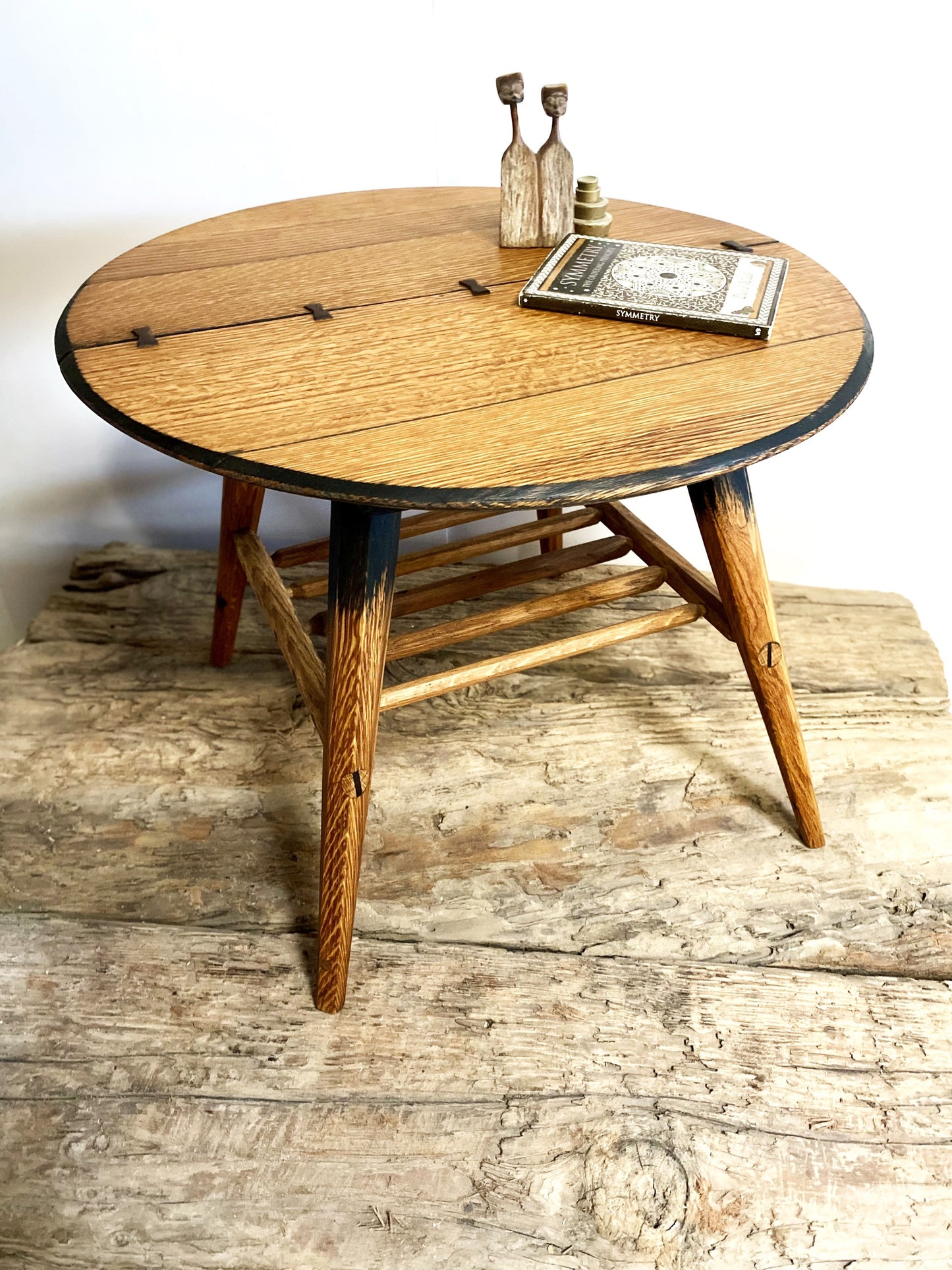 Mid-century designed rustic coffee table with tapered legs