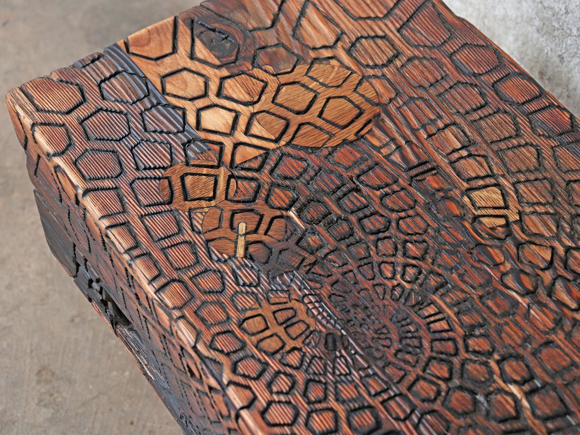 Handcarved rustic mandala sacred geometry pattern