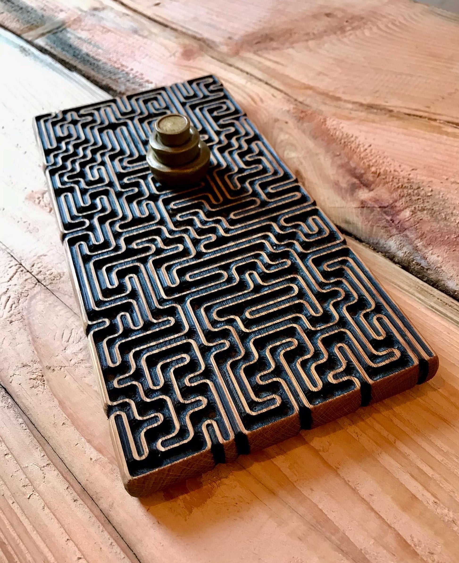 AI-Designed Mindfulness Labyrinth Maze oak serving tray