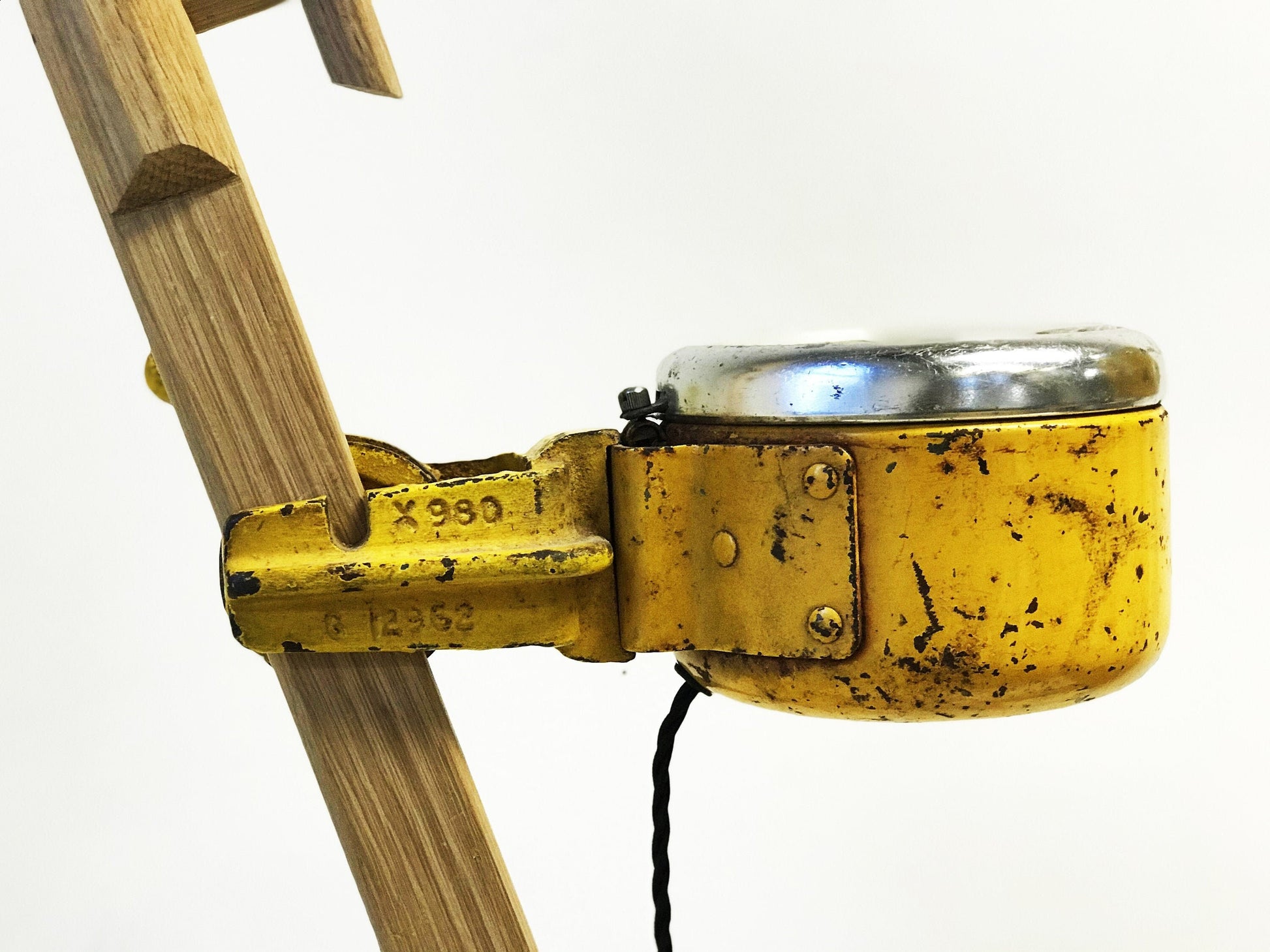 A pair of upcycled lights using rustic oak and a pair of vintage spotlights