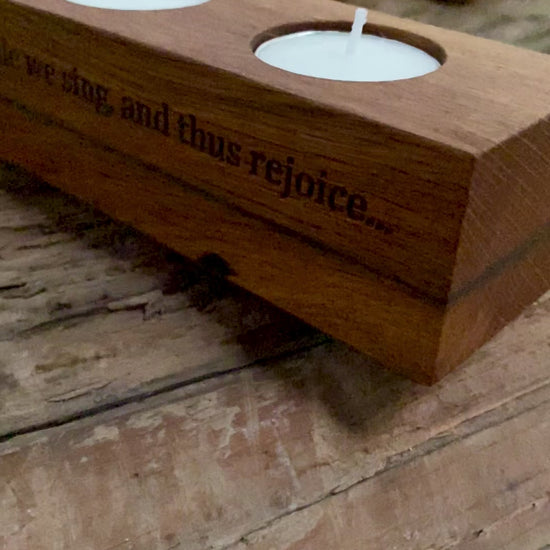 Double-sided poem etched onto candle holder