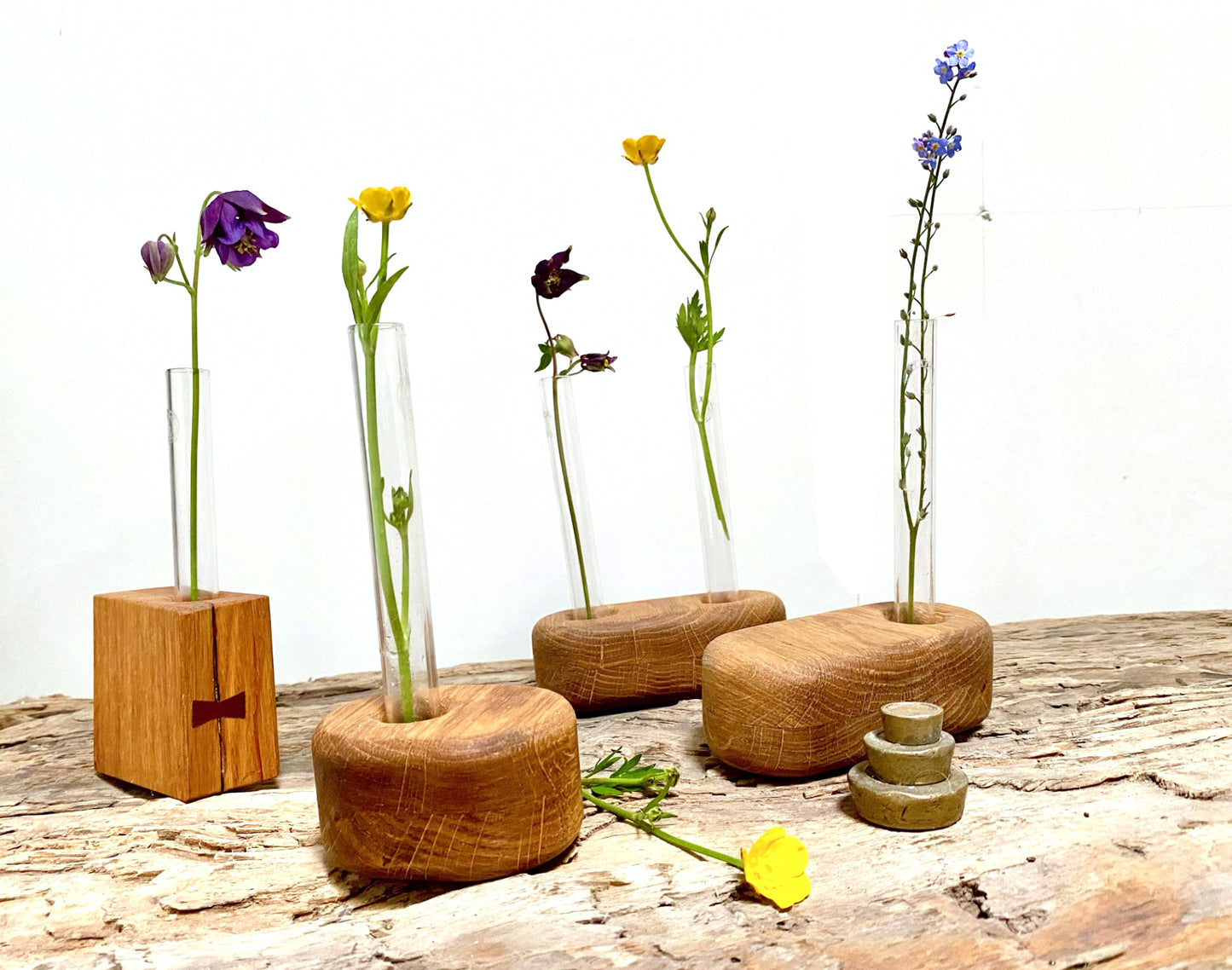 Oak Test Tube Flower Display Vase