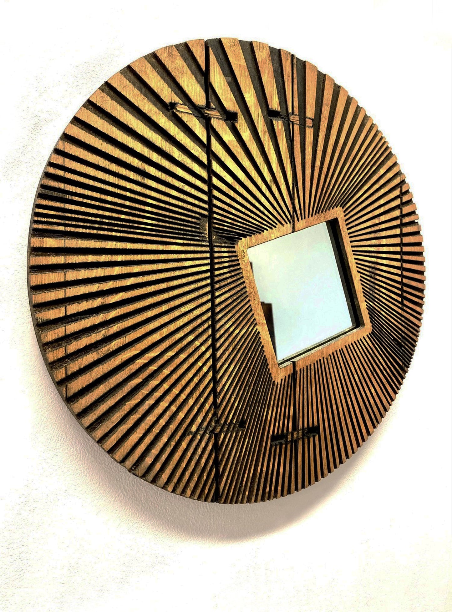 Modern Rustic Oak Hardwood Wall Art Mirror - Explosion