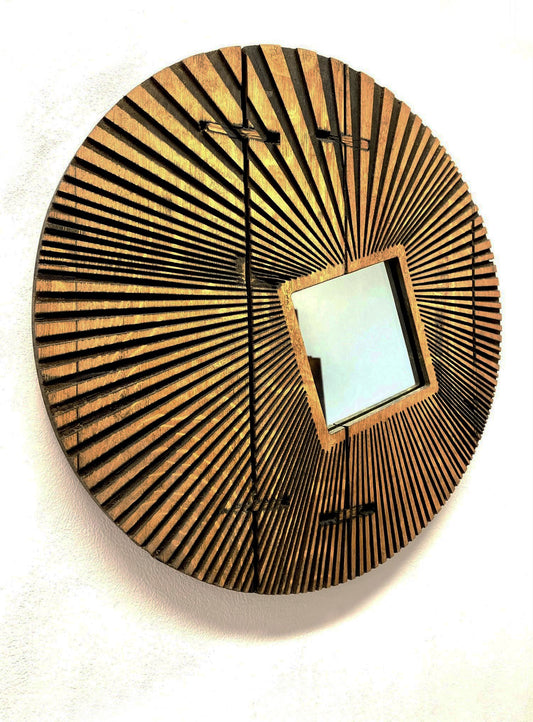 Modern Rustic Oak Wall Art Mirror with Geometric Design