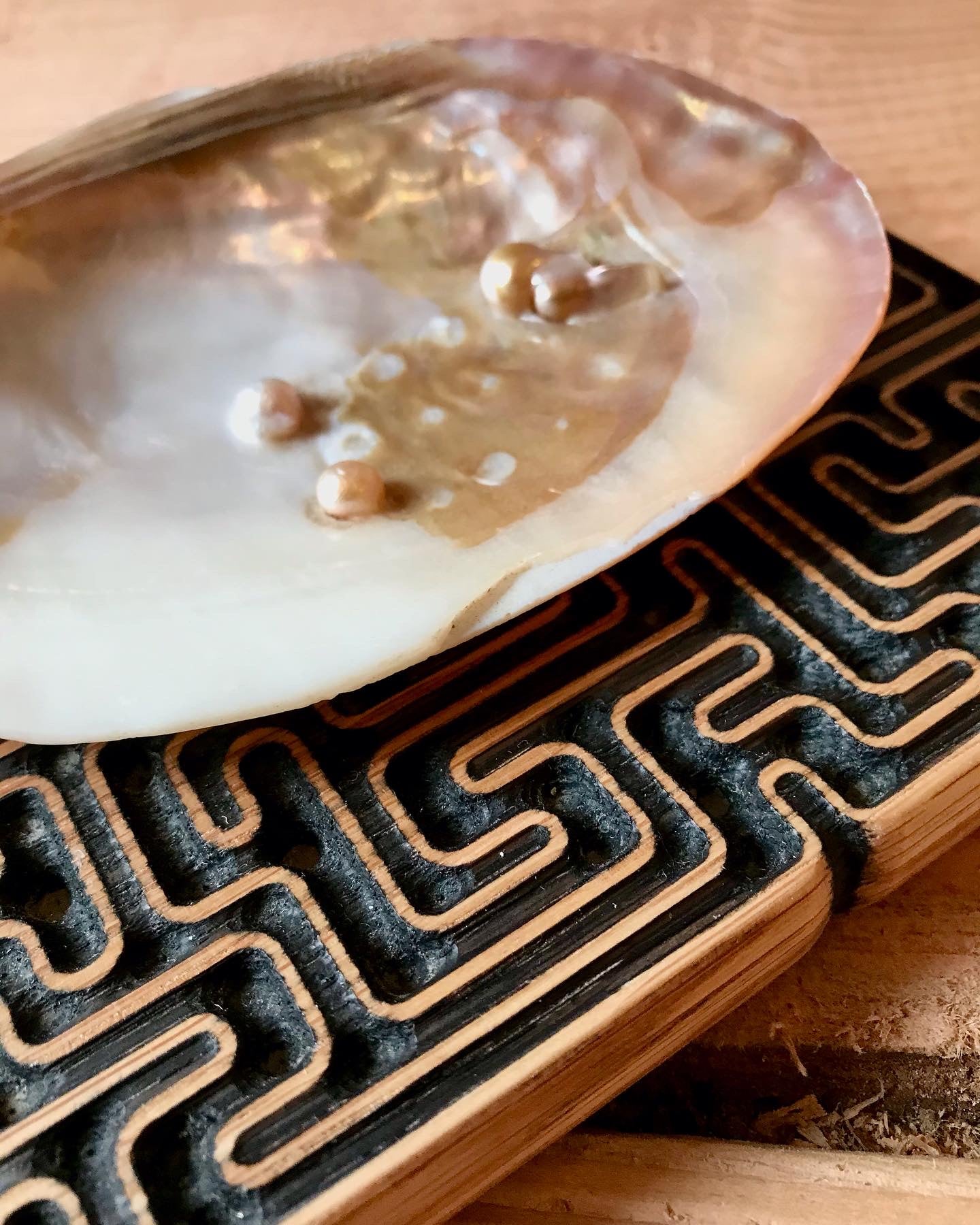 AI-Designed Mindfulness Labyrinth Maze oak serving tray