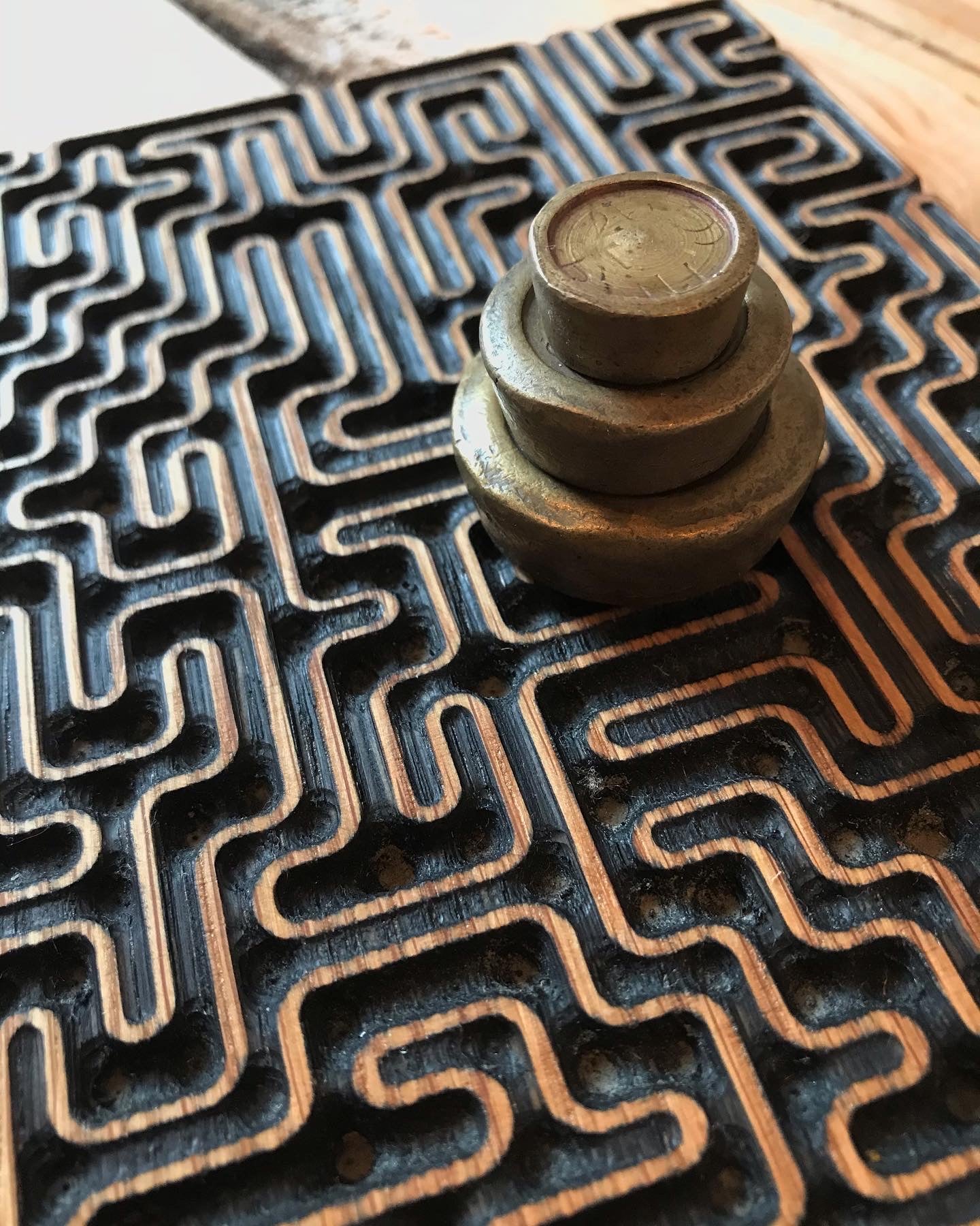 AI-Designed Mindfulness Labyrinth Maze oak serving tray